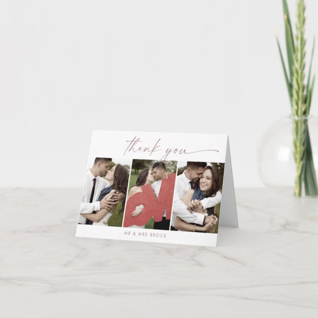 Modern Ro Guld 3-fotomall för, mappad Tack Kort (Framsida)