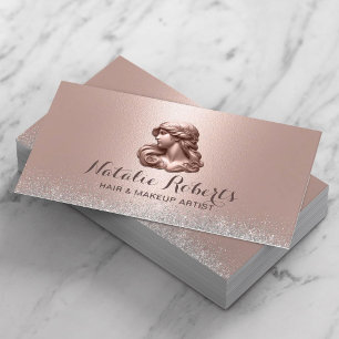 Modern Ro Guld 3D Beauty Logotyp Hair Stylist Visitkort