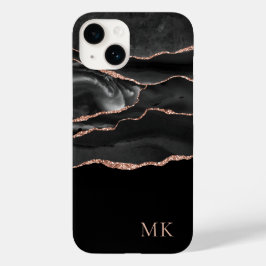 Modern Ro Guld & Black Marble Agate Monogram