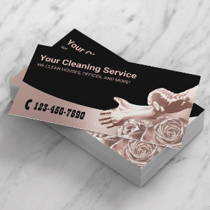Modern Ro Guld Blommigt House Städning Service Visitkort