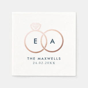 Modern Ro Guld Bröllop Ringar Cocktail Napkin Pappersservett
