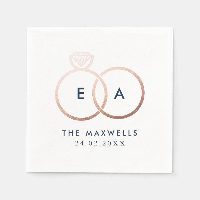 Modern Ro Guld Bröllop Ringar Cocktail Napkin Pappersservett (Framsidan)