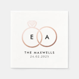 Modern Ro Guld Bröllop Ringar Cocktail Napkin Pappersservett