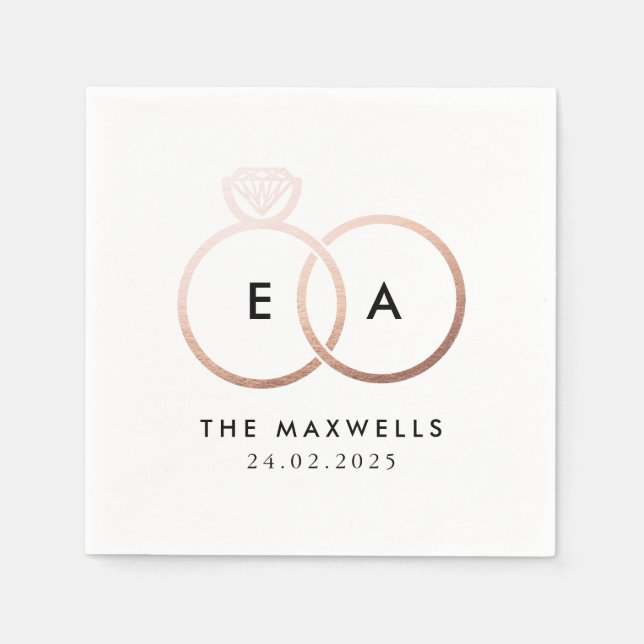Modern Ro Guld Bröllop Ringar Cocktail Napkin Pappersservett (Framsidan)