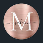 Modern Ro Guld Brushed Metall Monogram-skript Magnet<br><div class="desc">Skriptmagnet i Metall i det moderna Ro-Guld-borstad</div>