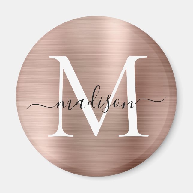 Modern Ro Guld Brushed Metall Monogram-skript Magnet (Framsidan)