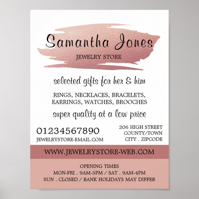 Modern Ro-guld-brushstroke, judenparaffär Poster (Framsidan)