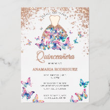 Modern Ro Guld Butterfly Gown Quinseanera Foil