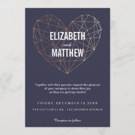 Modern ro guld, det geometriska hjärtat Bröllop Inbjudningar