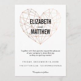 Modern ro guld, det geometriska hjärtat Bröllop Inbjudningar