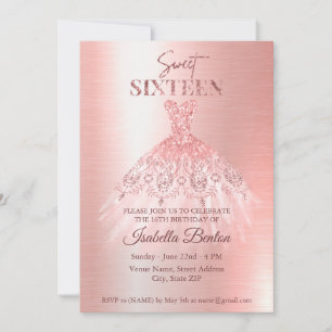 Modern Ro Guld Dress Glitter Sweet 16 Unik Inbjudningar
