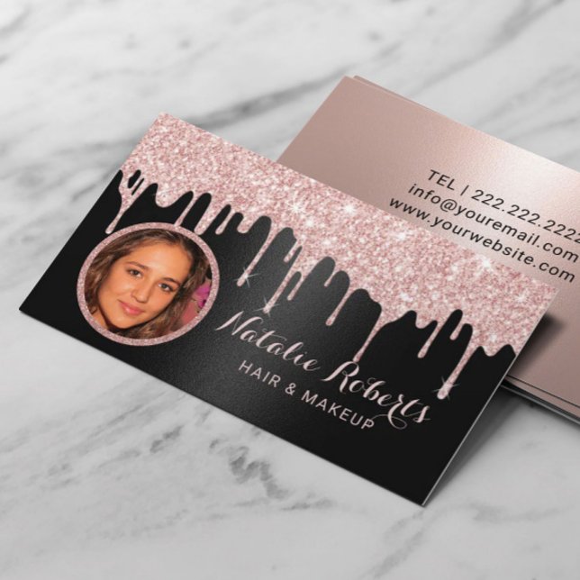 Modern Ro Guld Drives Black Beauty Salon Photo Visitkort (Skapare uppladdad)