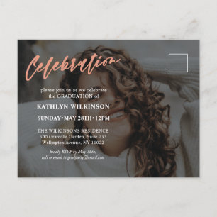 Modern Ro Guld Elegant Script 2 Photo Studenten Inbjudan Vykort
