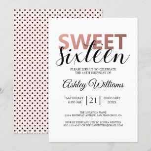 Modern Ro Guld Elegant Sweet 16 Inbjudningar