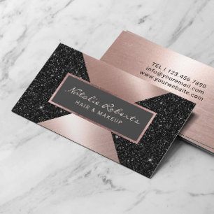 Modern Ro Guld Faux Black Glitter Beauty Salon Visitkort