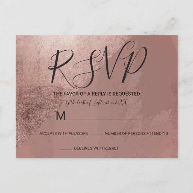 Modern Ro Guld Faux Foil Triangle RSVPs Inbjudan Vykort (Framsida)