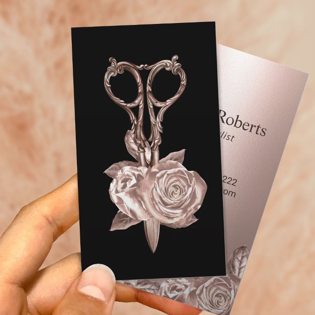 Modern Ro Guld Flower & Scissor Beauty Salon Visitkort (Skapare uppladdad)