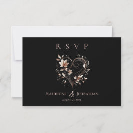 Modern Ro Guld Flowers och Heart Bröllop OSA Kort