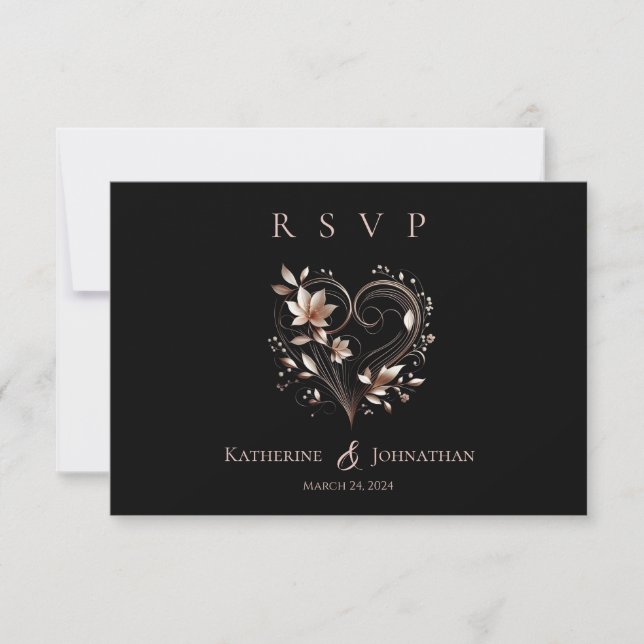 Modern Ro Guld Flowers och Heart Bröllop OSA Kort (Framsida)
