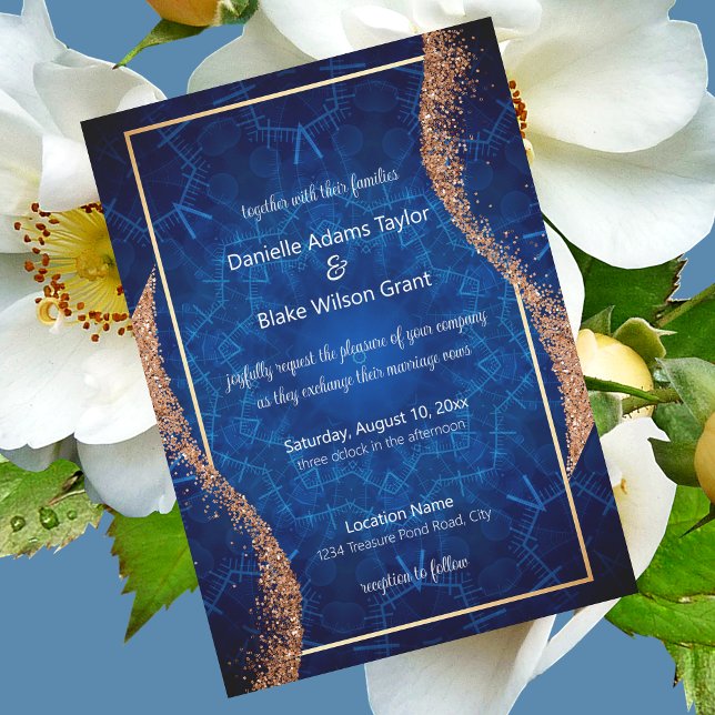 Modern Ro Guld Glitter, Blue Mandala Bröllop Inbjudningar (Skapare uppladdad)