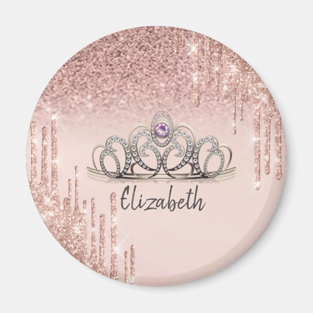 Modern Ro Guld Glitter Drips Ombre Tiara Cerami Magnet (Framsidan)