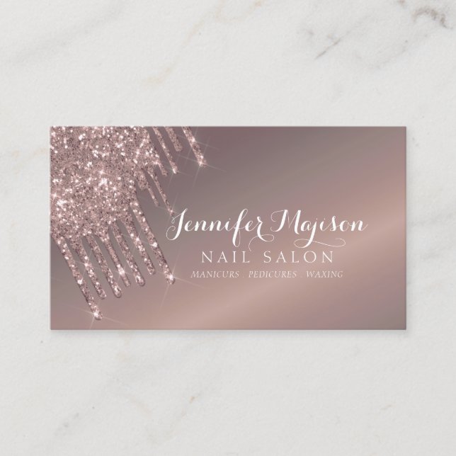 Modern Ro Guld Glitter Drives Nail Salon Elegant Visitkort (Framsida)