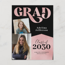 Modern ro guld glitter fotocollage studenten meddelande vykort