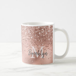 Modern Ro Guld Glitter-konfetti Monogrammed Kaffemugg