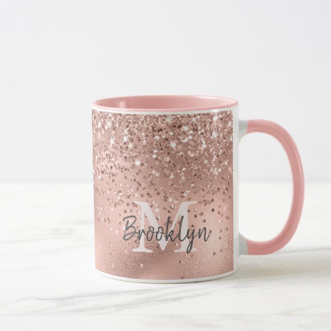 Modern Ro Guld Glitter-konfetti Monogrammed Mugg (Höger)