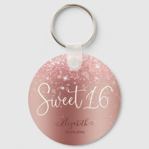 Modern Ro Guld Glitter Sweet 16 Nyckelring