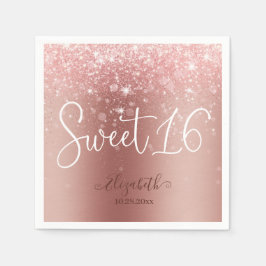 Modern Ro Guld Glitter Sweet 16 Pappersservett