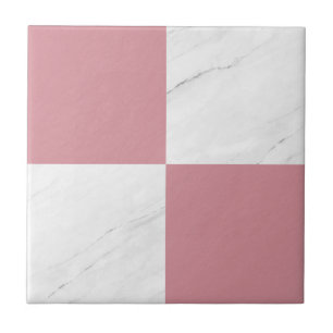 Modern Ro Guld Grått Marble Geometric Checker Kakelplatta