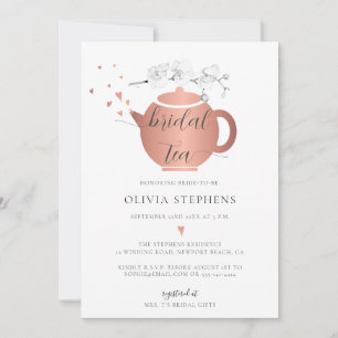 Modern Ro Guld Hearts Orchids Blommigt Möhippa Tea Inbjudningar
