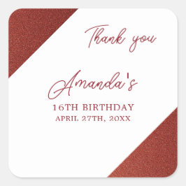 Modern Ro Guld koppar Glitter Sweet 16 födelsedag Fyrkantigt Klistermärke