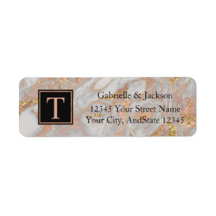 Modern Ro Guld Marble Bröllop Monogram - återgång Returadress Etikett
