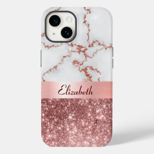 Modern Ro Guld Marble Faux Glitter Monogram