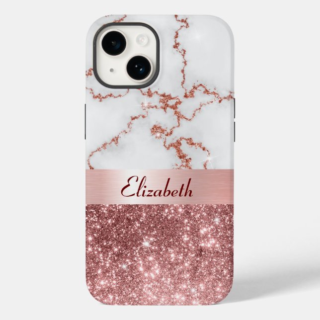 Modern Ro Guld Marble Faux Glitter Monogram (Baksida)