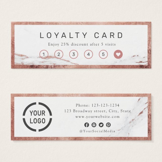 Modern ro guld marble luxe business loyalty card litet visitkort (Framsida & baksida)