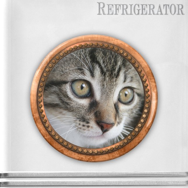 Modern Ro Guld Metallic Photo Porthole Magnet (Magnet with a rose gold metallic style frame and your own favorite cat or other photo)