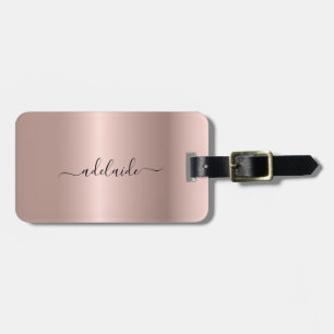 Modern Ro Guld Monogram Chic Girly Script Namn Bagagebricka