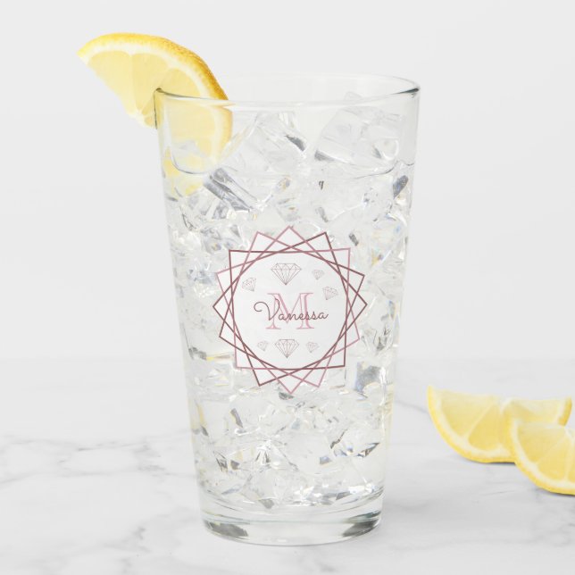 Modern Ro Guld Monogram Geometric v2 Glaskopp (Framsida Ice)