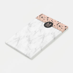 Modern Ro Guld och Marble Mönster med Monogram Post-it Block