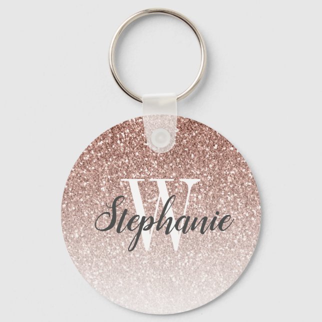 Modern Ro Guld Ombre Faux Glitter Monogram Nyckelring (Framsida)
