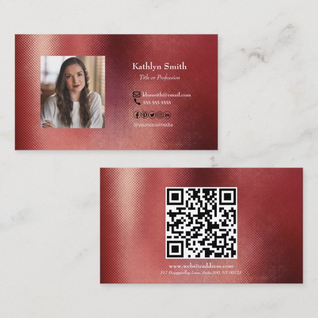 Modern Ro Guld Photo QR-kodens Professionell Visitkort (Fram/baksida)