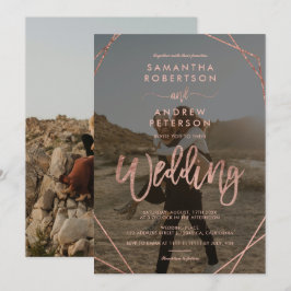 Modern ro guld ram, enkelt fotoskript bröllop inbjudningar