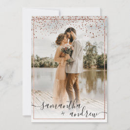 Modern ro guld ram manus 5 foton bröllop inbjudningar