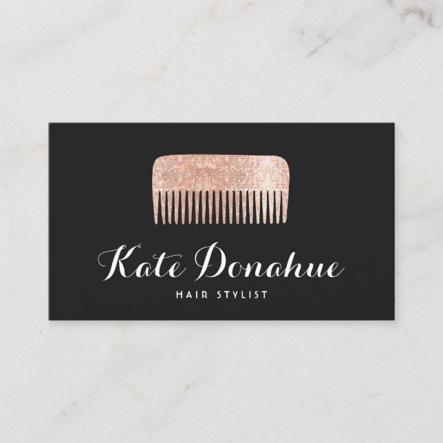 Modern Ro Guld Sequin Comb Hair Stylist Salon Visitkort (Framsida)