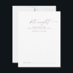 Modern Ro Guld-skript - nattbild för Rådkort<br><div class="desc">De här moderna ro-guld-manuset för nattföreställningar är perfekten för en minimalistisk bröllopsmottagning eller möhippa. Den enkla designen i rosa ros guld färg har en unik industrietterande typografi med modern boho stil. Anpassade i alla färg. Behålla designen minimal och elegant, som den är, eller anpassa den genom att lägga till egna...</div>