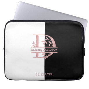Modern Ro Guld Split Anpassningsbar Monogram A, B, Laptop Fodral