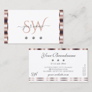 Modern Ro Guld White Sparkling Diamonds Monogram Visitkort